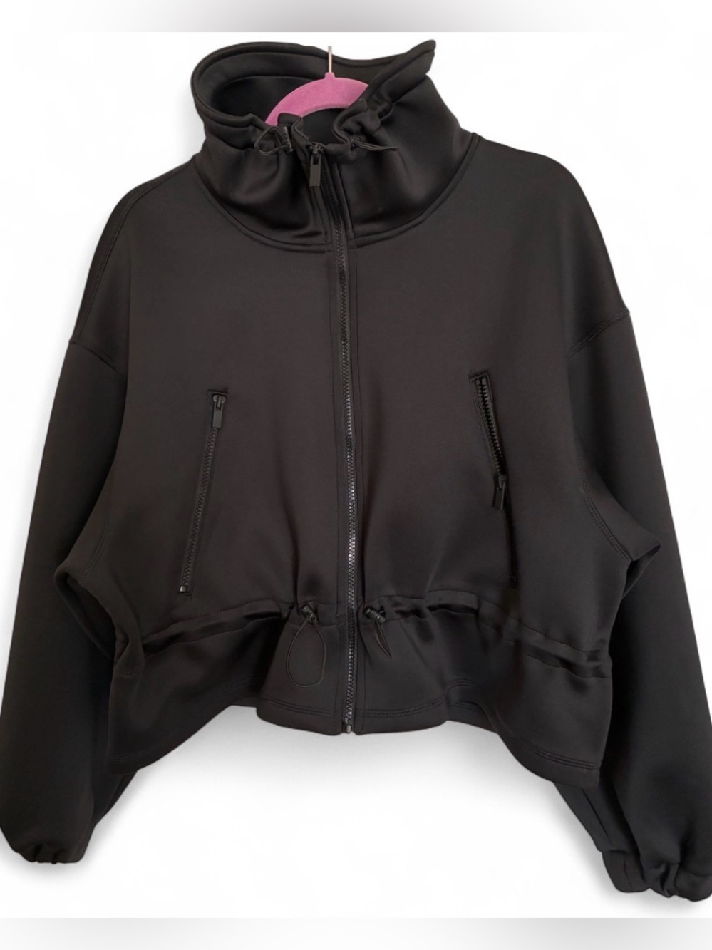 Zara Black High-Collar Zip Bomber Jacket Large Oversized
